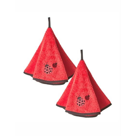 Torchons Ronds Éponge Brodée Coccinelle - Lot De 2 -