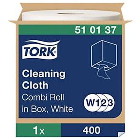 Tork Chiffon de nettoyage blanc W1/2/3 utilisation répétée - 510137 - Bobine de 400 chiffons
