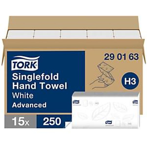 Tork Essuie-mains Advanced H3 doux blanc pliage en Z - 290163 - Lot de 15 paquets de 250 feuilles