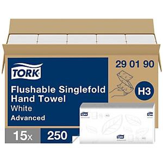 Tork Essuie-mains double épaisseur Advanced H3 blanc délitable pliage en C - 290190 - Lot de 15 paquets de 250 feuilles