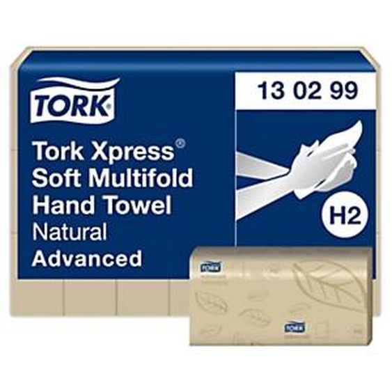 Tork Essuie-mains recyclé Xpress H2 enchevêtrés double épaisseur gaufré Naturel - 130299 - Lot de 21 rouleaux