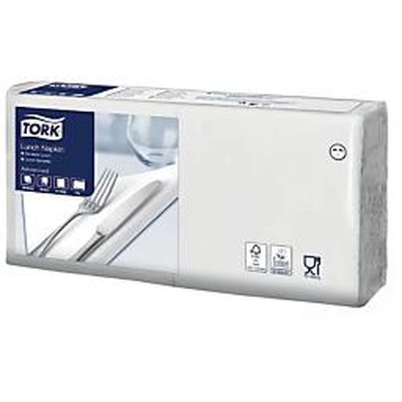 TORK Serviettes de table en papier Lunch Tork, coloris blanc, le colis de 200