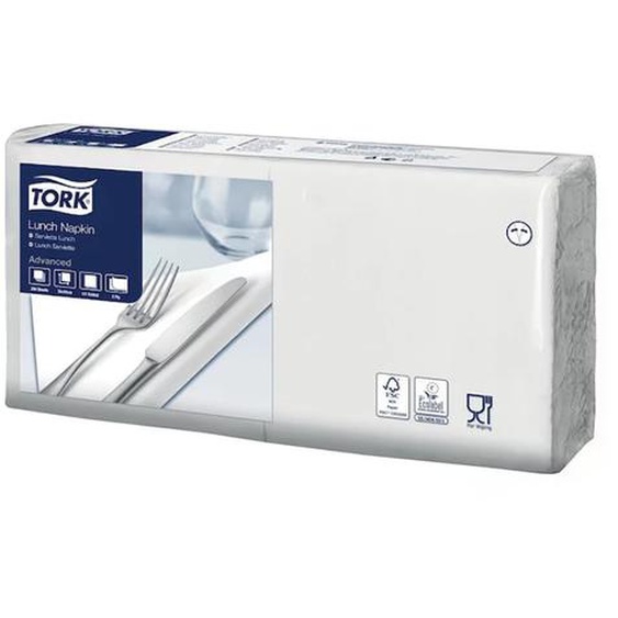 Serviettes de table en papier Lunch Tork, coloris blanc, le colis de 200