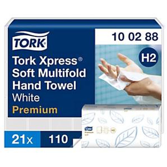 Tork Xpress Essuie-mains double épaisseur Soft H2 Premium pliage en M - 100288 - Lot de 21 paquets de 110 feuilles