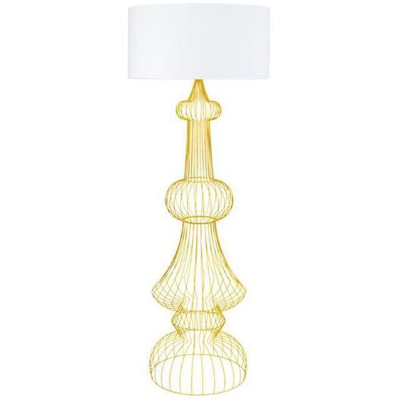 TOSEL Lampadaire 1 lumière - luminaire intérieur - tissu blanc - Style vintage - H170cm L60cm P60cm