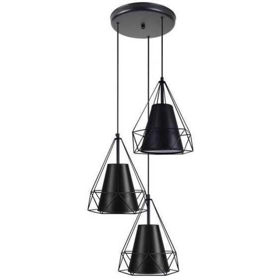 TOSEL Lustre 3 lumières - luminaire intérieur - tissu  noir - Style industriel - H100cm L40cm P40cm