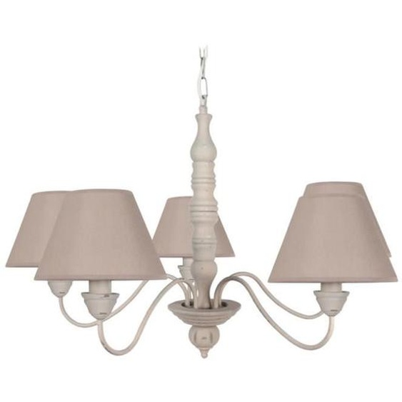 Lustre - TOSEL - MENTON - 5 lumières - Tissu taupe - Style ancien et rustique