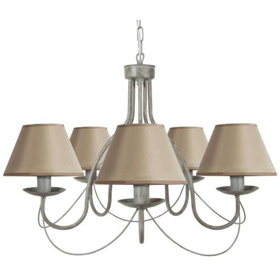 TOSEL Lustre 5 lumières - luminaire intérieur - tissu  taupe - Style charme - H80cm L78cm P78cm