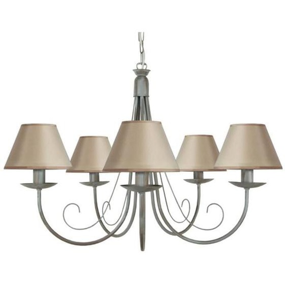 Lustre - TOSEL - CÔTE DIVOIRE A - 5 lumières - Tissu taupe - H90cm L84cm P84cm