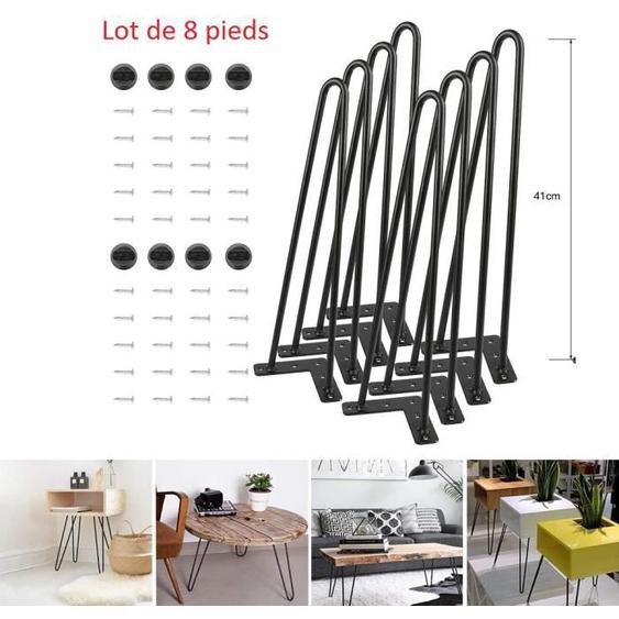 totu® Lot de 8 pieds épingle 41 cm pour table basse, style design industriel, 2 tiges de 10mm, Metal pour chaise tabouret bas