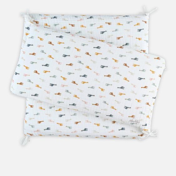 Tour De Lit Respirant Imprimé Girafes Mousseline Bio Blanc
