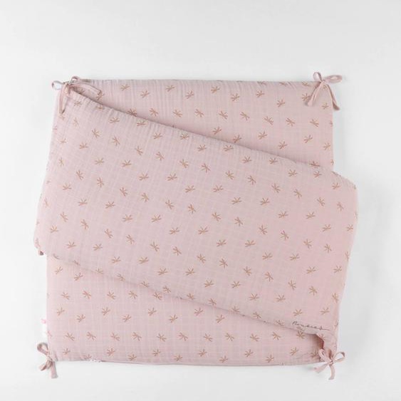 Tour De Lit Respirant Imprimé Libellules Mousseline Rose