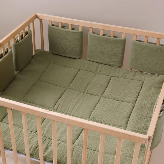 Tour de lit / tour de parc pare-chocs en gaze de coton uni olive