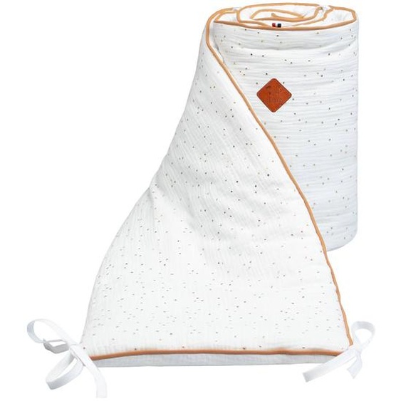 Tour De Lit Universel En Gaze De Coton Jeanne Blanc À Pois Or