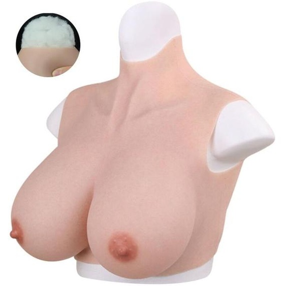 Tour de poitrine avec prothèses mammaires en silicone, matière extensible, bonnet E, 35 cm