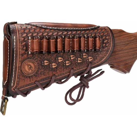 Tourbon-Couverture de crosse en cuir pour fusil, accessoire de chasse, support de joue réglable avec adhérence de munitions, couleur marron
