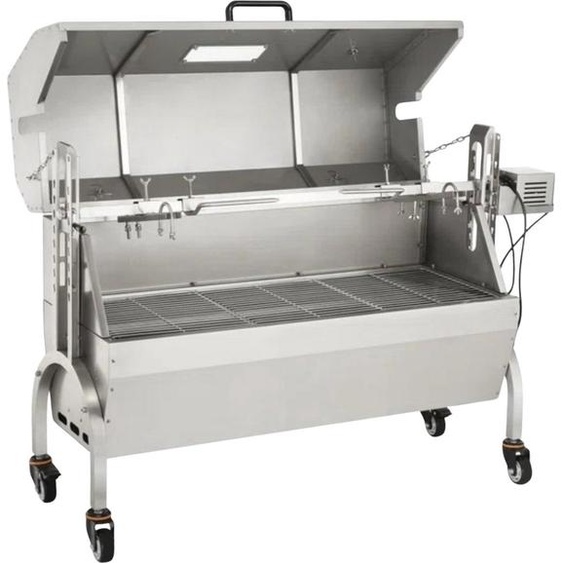 Tournebroche - Gril rotatif en acier inoxydable - 60kg - Réglable en hauteur - BBQ électrique avec couvercle & accessoires