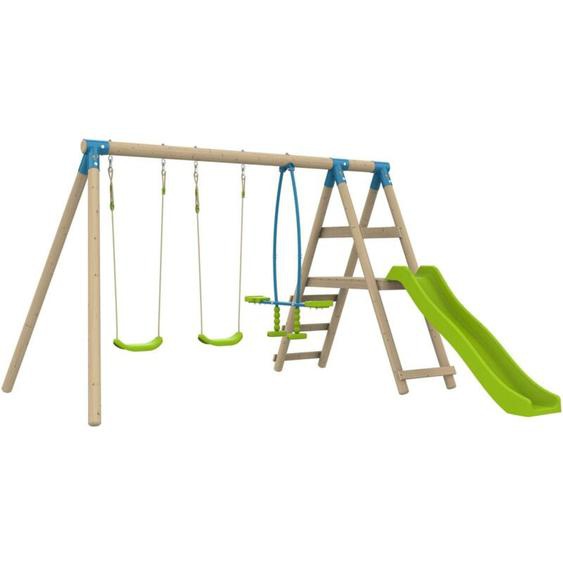 Station arrucat 2 balançoires - vis-à-vis - toboggan - kit dancrage - bois fsc® h190 cm