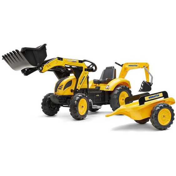 Tractopelle À Pédales Avec Excavatrice Arrière Et Remorque Jaune Komatsu
