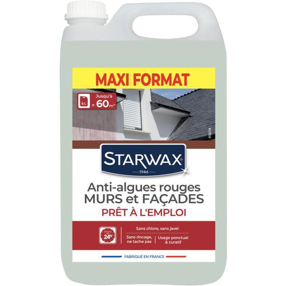 Starwax - Traitement anti-algues rouges prêt à lemploi pour murs et façades 6L