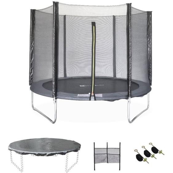 Trampoline 250 cm. gris. avec filet de protection. bâche. filet pour chaussures. kit dancrage