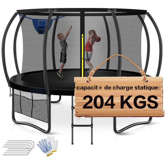 Trampoline Extérieur ø 427 cm, Capacité de Charge 200kg, Trampoline de Jardin Robuste pour Enfants et Adultes, avec Filet de Sécurité, Couverture de
