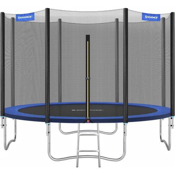 Trampoline Extérieur, TÜV Rheinland GS Certifica, avec Échelle, Filet de protection, Poteaux recouverts, Diamètre 305cm, Noir et bleu, STR10FT