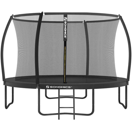 Trampoline pour Enfants Diamètre 366 cm, Filet de Protection, Poteau Incurvé de 180 cm de Haut, Coussins de Sécurité, Échelle, Cadre en Acier, Noir