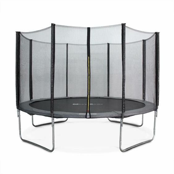 Trampoline rond ø 370cm gris avec son filet de protection - Saturne - Trampoline de jardin 370 cm 3m Qualité pro. Normes eu.