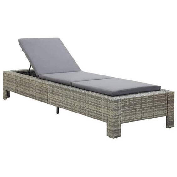 Transat bain de soleil - Non spécifié - Gris - Résine tressée - Coussin épais - Réglable