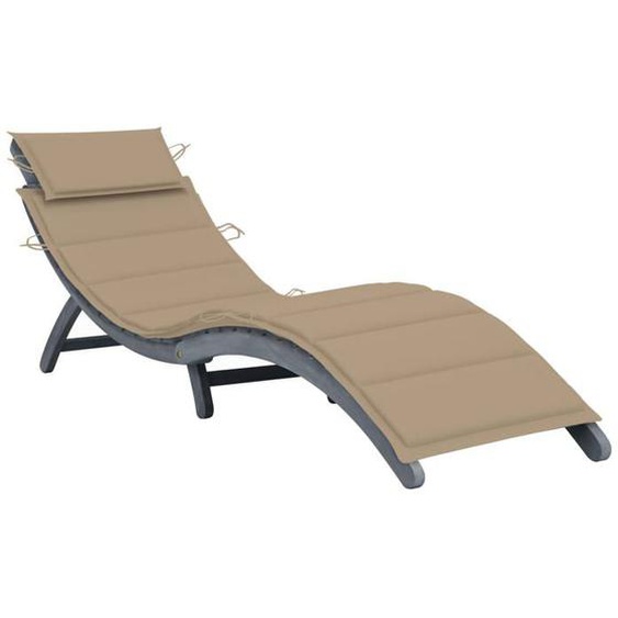 Transat chaise longue bain de soleil lit de jardin terrasse meuble d exterieur 190 cm avec coussin gris bois d acacia so