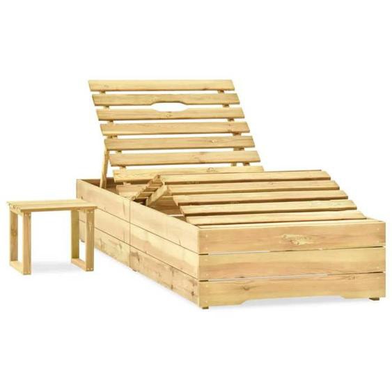 Transat chaise longue bain de soleil lit de jardin terrasse meuble d exterieur 198 cm avec table bois de pin impregne de