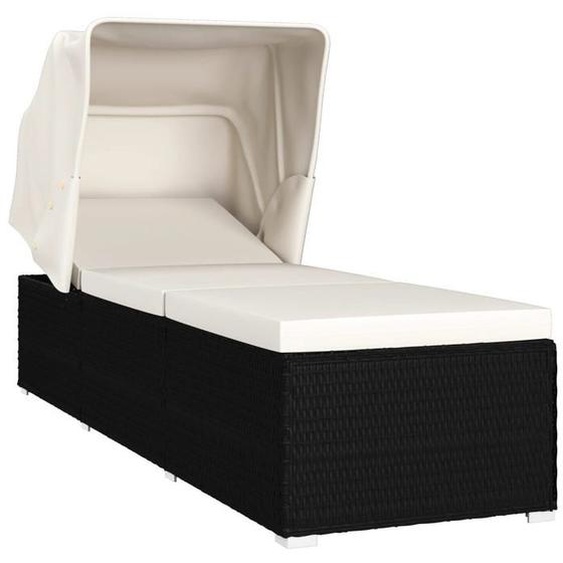 Transat chaise longue bain de soleil lit de jardin terrasse meuble d exterieur avec auvent et coussin resine tressee bla