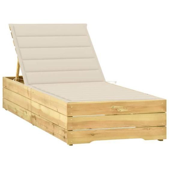Transat chaise longue - Non spécifié - Bois de pin imprégné - Dossier réglable - Coussin crème - 2 personnes