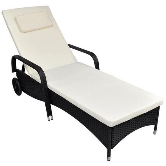 Transat chaise longue - Noir - Acier laqué - Coussins amovibles - Dossier réglable - Résistant aux UV