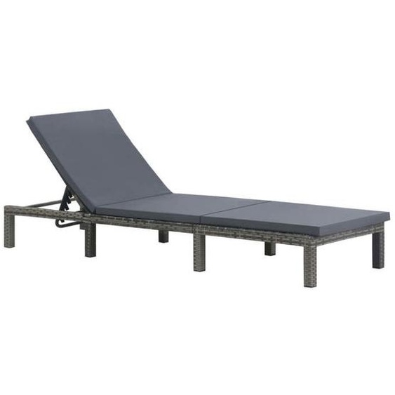 Chaise longue - Anthracite - Résine tressée - Dossier réglable - Coussin amovible - Extérieur