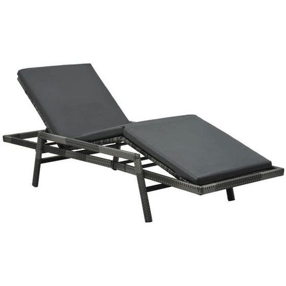 Transat chaise longue bain de soleil lit de jardin terrasse meuble d exterieur avec coussin resine tressee gris