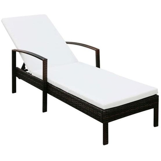 Transat chaise longue bain de soleil lit de jardin terrasse meuble d exterieur avec coussin resine tressee marron