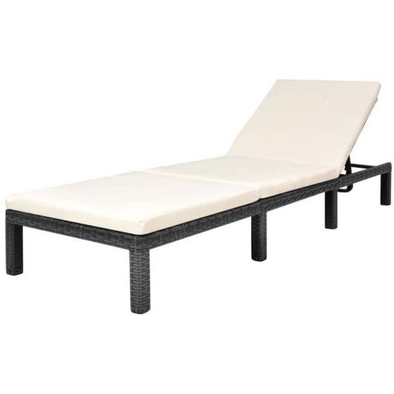 Transat chaise longue bain de soleil lit de jardin terrasse meuble d exterieur avec coussin resine tressee noir