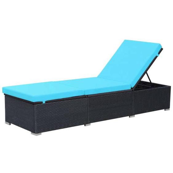 Transat chaise longue bain de soleil lit de jardin terrasse meuble d exterieur avec coussin resine tressee noir