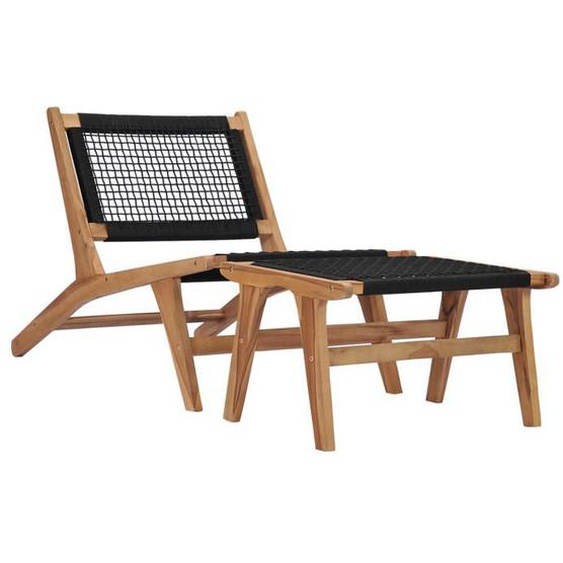 Transat chaise longue bain de soleil lit de jardin terrasse meuble d exterieur avec repose pied bois de teck solide et c