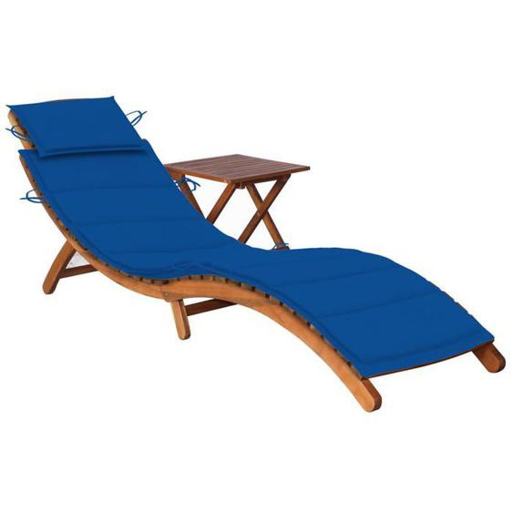 Transat chaise longue bain de soleil lit de jardin terrasse meuble d exterieur avec table et coussin bois d acacia