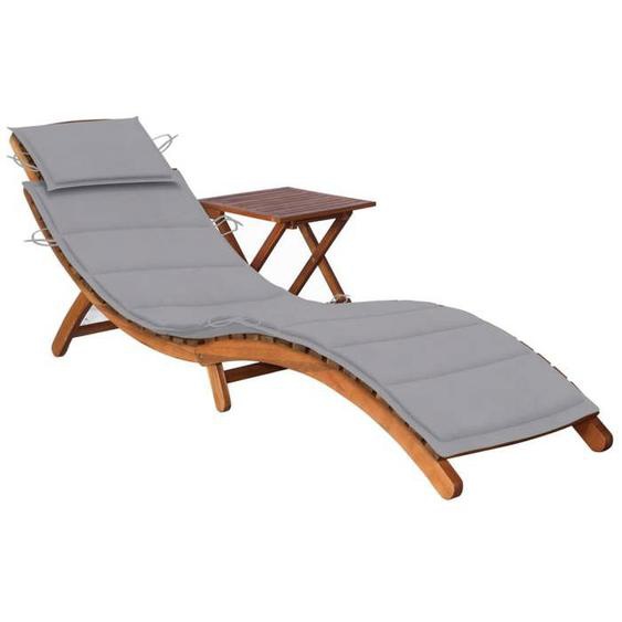 Transat chaise longue bain de soleil lit de jardin terrasse meuble d exterieur avec table et coussin bois d acacia