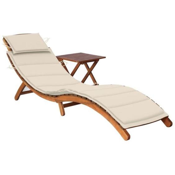 Transat chaise longue - Non spécifié - Bois dacacia - Ergonomique - Pliable - Avec coussin