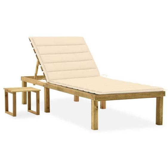 Transat chaise longue bain de soleil lit de jardin terrasse meuble d exterieur avec table et coussin pin impregne