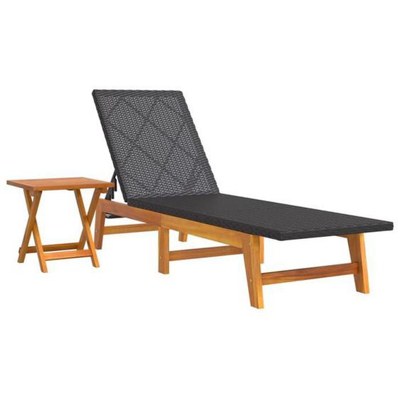 Transat chaise longue bain de soleil lit de jardin terrasse meuble d exterieur avec table resine tressee et bois massif d acacia