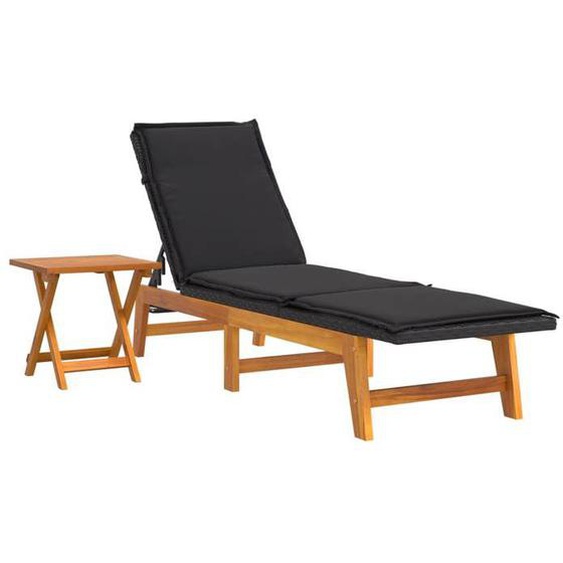 Transat chaise longue bain de soleil lit de jardin terrasse meuble d exterieur avec table resine tressee et bois massif