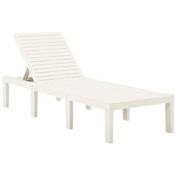 Transat chaise longue - Meuble de jardin - Plastique - Dossier réglable - Couleur blanche - 195x65x32 cm