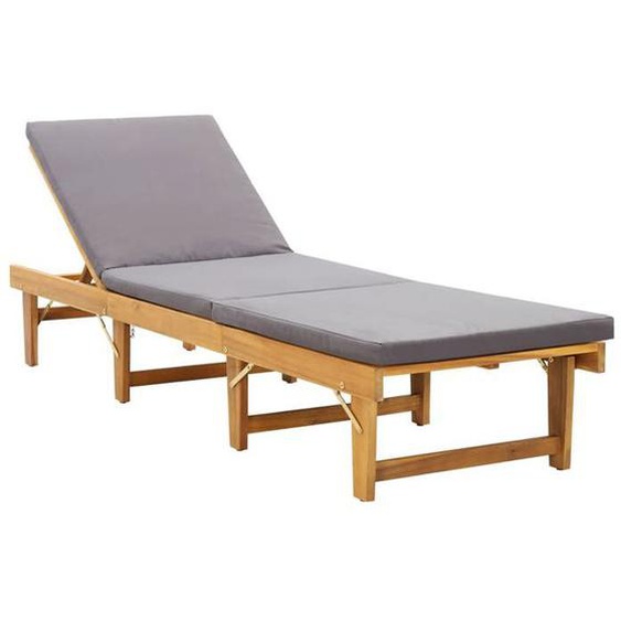 Transat chaise longue bain de soleil lit de jardin terrasse meuble d exterieur pliante avec coussin bois d acacia solide