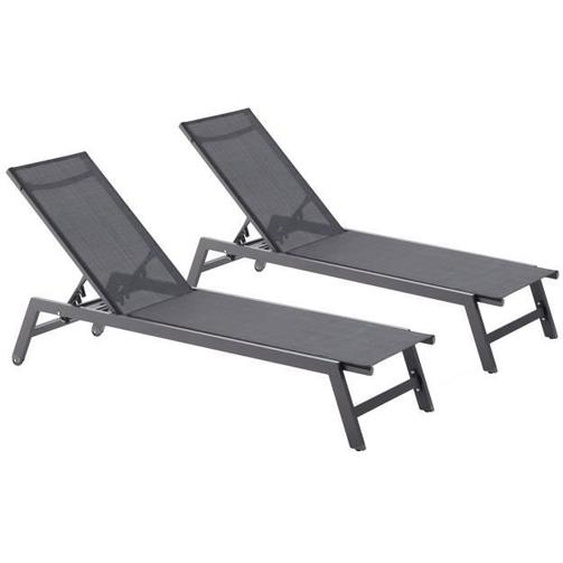 Prato - Lot de 2 bains de soleil en aluminium gris foncé & Noir